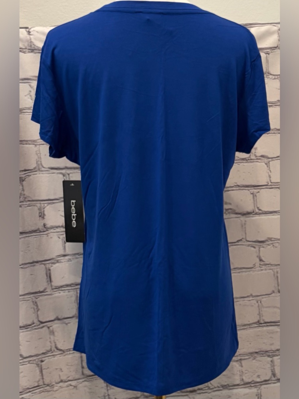 Bebe Size :XL Women Bright Blue Embellished Logo Tee - Picture 4 of 11